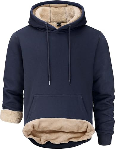 Tansozer Uomo Caldo Pile Foderato Felpe con Cappuccio Pullover Termico Invernale (Blu Marino, M)