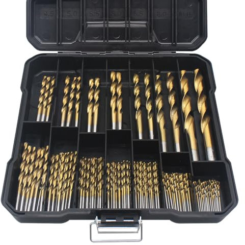 HSS Drill Bit Set 99pcs, BeQell Titanium Coated Drill Bit Set, 135° Tip Twist Drill Bit Kit for Metal,Iron, Aluminum, Copper, Wood, Plastic, with Storage Case 1/16-3/8