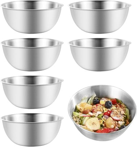 Tutamaz Edelstahl Schüssel Set, 6Pcs Ø 17 cm Stapelbar Metall Schüsselset Hochwertige Edelstahlschüsseln Spülmaschinenfest für Salatschüssel Servierschale Snackschale Dipschale Snackschalen