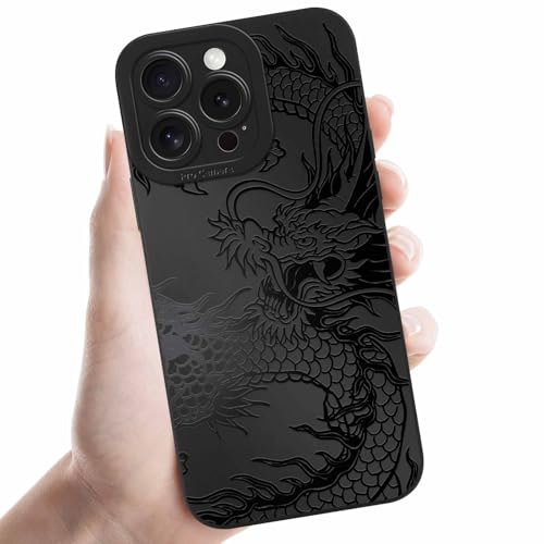Coalbooliy Handyhülle für iPhone 16 Pro Max hülle 6,9'', Aesthetic Drachen Muster Design Schwarz Weiche TPU Silikon Stoßfest Kameraschutz Schutzhülle Bumper Ultra Dünn Mädchen Case, 06