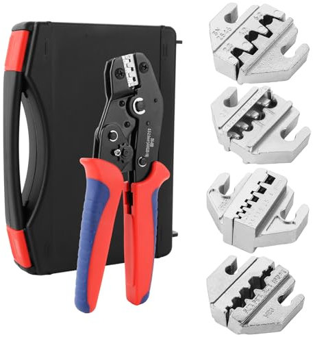LDHHYH Crimpzange Wechselbacken Set 5-teilig, Crimpzange Kabelschuhzange mit Ratschenfunktion, Crimpzangen Set für Kabelschuhe 0,25-2.5 mm² Krimperzange Kabelschuhe mit Ratschenfunktion Zange