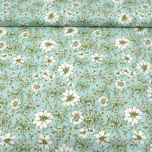 MAGAM-Stoffe Blumen Baumwollstoff aus Frankreich OEKO-TEX Meterware ab 50cm (Alya mint | 145g/160cm)