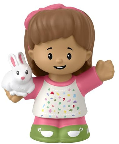Little People Fisher-Price HXC05 Figurine Mia pour enfant avec cheveux bruns et nœud rose tenant un lapin blanc