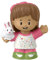Little People Fisher-Price HXC05 Figurine Mia pour enfant avec cheveux bruns et nœud rose tenant un lapin blanc