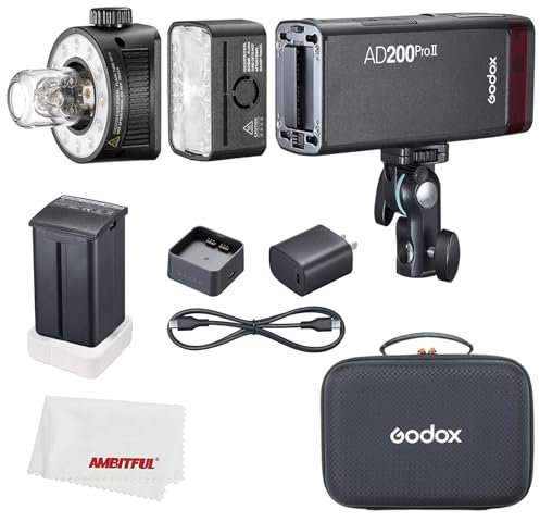 Godox AD200ProII AD200 Pro II Stroboscopio Flash,1/8000 HSS,500 Flash a Piena Potenza,Riciclaggio 0.01–2.1s,2.4G Wireiss X-System, Lampadina Luminosa/Testa Speedlite Fresnel(AD200Pro aggiornato)