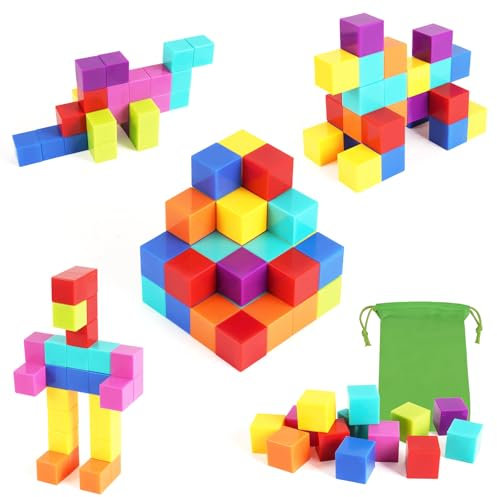 HOTUT Magnetische Bausteine Würfel, 32 Stück Bunte Magnetische Blöcke 25mm, Magnetischer Würfel, 3D Magnete Puzzle, Lernspielzeug Magnet würfel Geschenke für Jungen und Mädchen