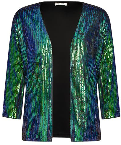 GRACE KARIN Damen kurz Leicht Jacke Mantel Blazer Business Casual Cropped Pailletten-Cardigan Open Front 3/4 Ärmel Strickjacke Cardigan XL laugrün Schillernd