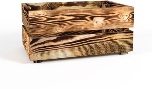 Lermowood Holzkisten Box0421 25 x 40 x 19cm Geflammt | Dekokisten aus Holz Massive Holzkiste Regalkiste Weinkiste