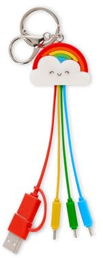 LEGAMI - Rainbow Multiple Link Up Ladekabel mit Schlüsselanhänger, 4 Ladekabel, USB Typ-C Micro-USB, Lightning, mit USB-C-Adapter, TPE-beschichtetes Kabel