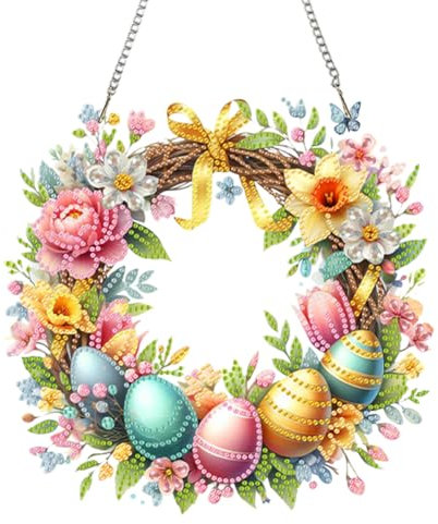 Starnearby Türkranz Ostern DIY Diamond Painting Ostern Anhänger Diamant Painting Fensterbilder Ostereier zum Aufhängen Diamant Malerei Basteln Ostern Kinder (Osterkranz 2)