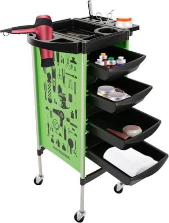 TESUGN Friseurwagen, Salon Rollwagen mit 4 Ausziehbaren Schubladen, Arbeitswagen Rollwagen, Salonwagen mit Rädern, für Stylist Friseur Haarstyling SPA (Grün)