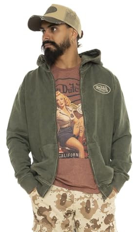 Von Dutch Herren-Sweatshirt Cruz, Herren-Kapuzenpullover mit Reißverschluss, kaki, L