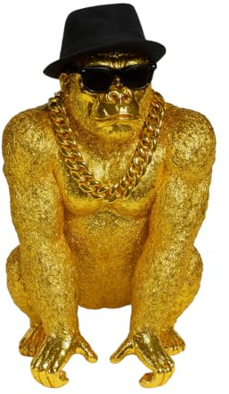 Augustin Oro Bongo Gold – Statue Gorilla Gold Premium Dekofigur mit Brille & Kette Gold – Skulptur Design XXL – außergewöhnliche französische Kreation für Wohnzimmer Büro (Gold)