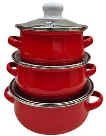 MagiDeal 3 pièces en émail de Cuisson, ustensiles de Cuisine ménage, Rouge