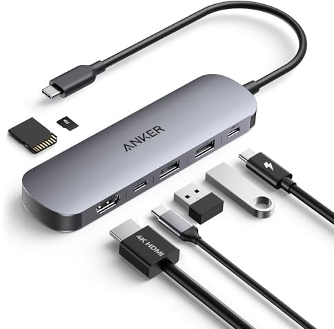 Anker USB C Hub, 7-in-1 Multi-Port USB Adapter for Laptops, 4K@60Hz USB C to HDMI, 100W Max Power Delivery, 3xUSB A & C 3.0 Data Ports, SD/TF Card, for Type C Devices (Charger Not Included) (Renewed)