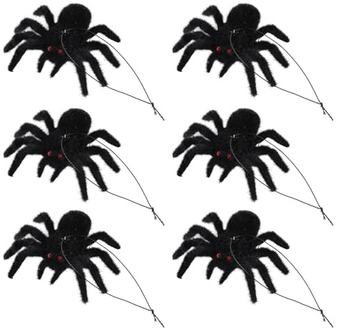 6 Stück Halloween Hängende Spinnen, Realistisch Aussehende Haarige Spinnen Dekoration Gruselig Eklig Falsche Spinne für Halloween Deko Spukhaus Innen Außen Party