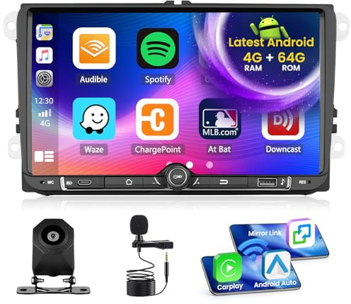 Inefala Android 15 4+64G Autoradio für VW Golf 7 2008-2014 9'' Bildschirm | für Polo Passat Tiguan Touran, Wireless CarPlay, Android Auto, Skoda, Bluetooth, WiFi, GPS, FM RDS, Rückfahrkamera, Mikrofon