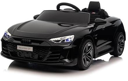 FINOOS Kinder Elektroauto Audi RS-e-tron 12V Kinderauto mit 2,4 GHz Fernbedienung, Kinderfahrzeug mit Hupe, LED, Musik, Sanftstart, Elektrofahrzeug mit Hilfsrad, für 1-4 Jahre Kinder (Schwarz)