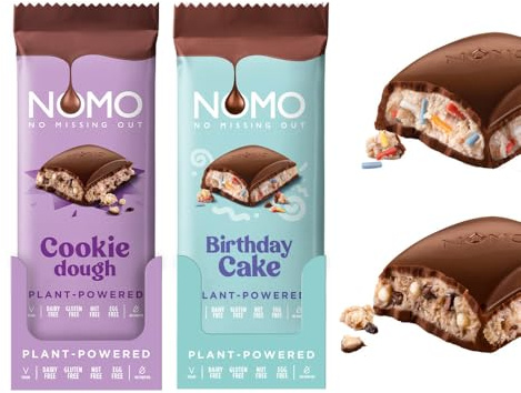 NOMO Birthday Cake Filled Chocolate Bars/Cookie Dough Filled Chocolate Bars Bundle (12 counts)