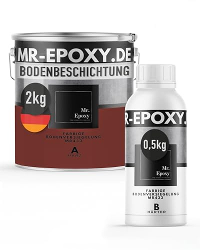 Mr. Epoxy Epoxidharz Bodenbeschichtung (2,5 kg, RAL 3009 Oxidrot) | 2K Betonfarbe für Garagen, Keller & Werkstatt Boden - Flüssigkunststoff Epoxid Grundierung und Bodenversiegelung