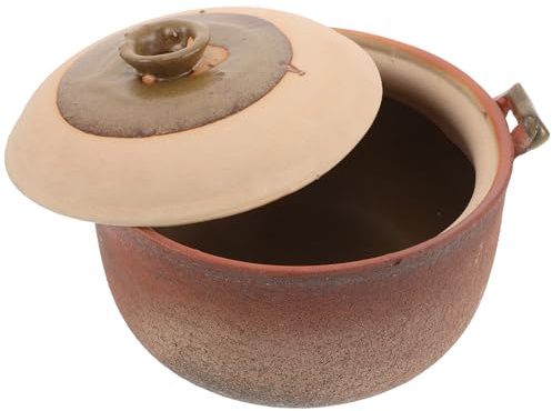 MUELODSIC Cocotte en Terre Cuite Profonde 2,5 L avec Poignée, Casserole Ménagère pour Mijoté et Soupe, Pot en Argile pour Cuisson Lente, Ustensile la Cuisine Polyvalent et Traditionnel