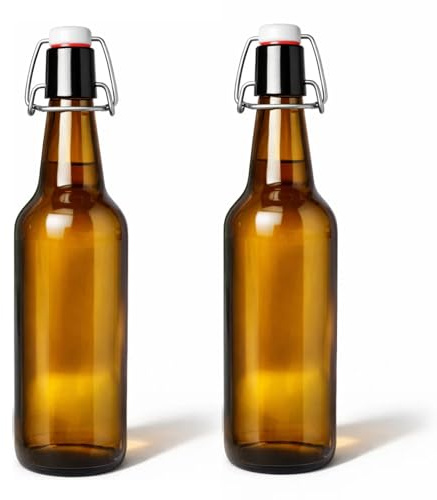 Devitre 2 botellas de cristal de 500 ml, color marrón, con cierre de clip, incluye etiquetas