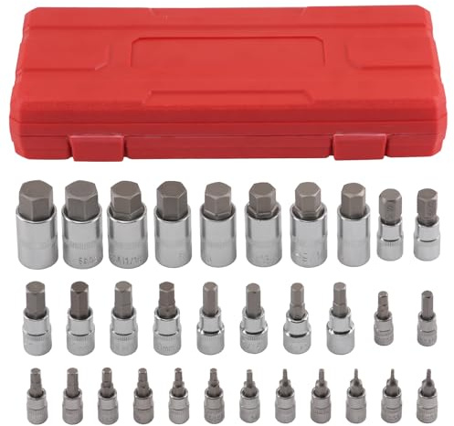 maXpeedingrods 32 Piece Hex Bit Socket Tool Set S2 Steel 1/4 3/8 1/2 in Drive Metric Imperial