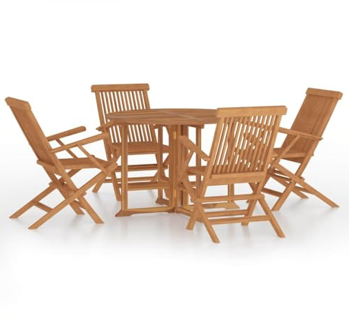 pokgdf Klappbare Gartengarnitur aus Teakholz 5-TLG. Klappbare Gartenmöbelgruppe Essgruppe mit Stühlen und Tisch aus massivem Teakholz für Terrasse