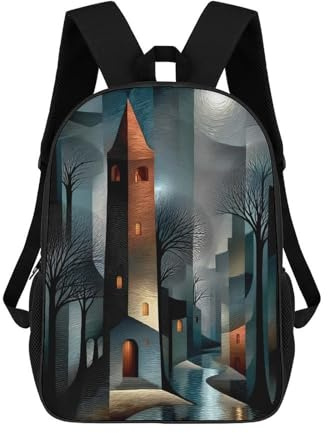 sinyumoney Luminous Tower in The Silent Night Großer Schulrucksack Für Jungen, Geeignet Für Camping, Outdoor-Abenteuer Und Den Täglichen Gebrauch 17inch