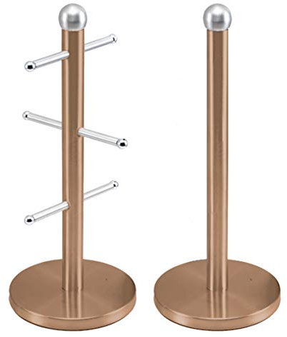 SQ Professional 6 Mug Kitchen Accessories Set - Mug Stand & Paper Roll Holder - Stainless Steel - Axinite