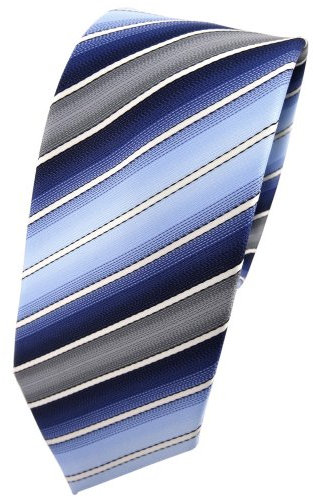 TigerTie - schmale Designer Krawatte in blau hellblau dunkelblau creme grau gestreift