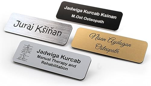 CustomDesign.Shop Personalisiertes Namensschild mit Nadelbefestigung | Schaffen Sie Ihr personalisiertes Namensschild | Lasergravur (Silber)