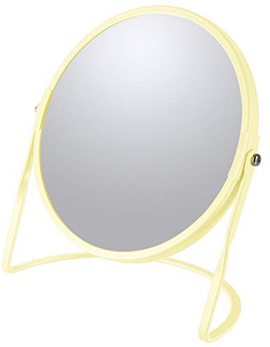 Spirella - Miroir grossissant sur Pied Akira - Acier Robuste - Double Face avec Grossissement x5 et Miroir Classique - Pivotant à 360° - Jaune Mat