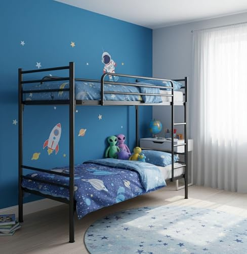 Talamo Italia - Talamo Italia Bergaglia Einzel-Etagenbett mit Eisenstruktur und Kopfteil, Made in Italy, geeignet für Matratze 80x190, Schwarz