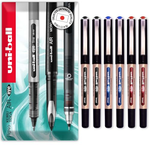 uni-ball Eye UB-150-10E Broad Liquid Ink Rollerball Pens - 1.0mm - Black, Blue, Red (6)