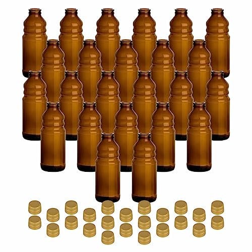 gouveo Set 24 bottiglie Rical in vetro da 250 ml con protezione antimanomissione e versatore - bottiglia vuota in vetro marrone per oli da cucina di alta qualità (RFR250G)