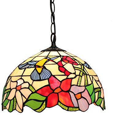 Blivuself Tiffany Lampe 12 Zoll Tiffany Pendelleuchte Humming Vogel Pendelleuchten Buntglasflur Lampenfassung for Schlafzimmer Restaurant Café
