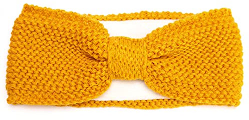 irisaa Damen Winter Stirnband mit Knoten, Strick Haarband Stirnbänder Mädchen mit Schleife Fleece Innenfutter für Frühjahr, stirnband farbe:Gelb