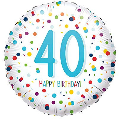 Amscan 4201401 - Standard Folienballon Konfetti 40 Happy Birthday, 43 cm, Geburtstag, Dekoration, Heliumballon