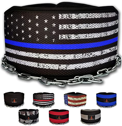 Fire Team Fit Gewichtsgürtel mit Kette, Dipgürtel für gewichtete Klimmzüge und Dips Blueline, klein (für Taille 40 Zoll oder weniger)