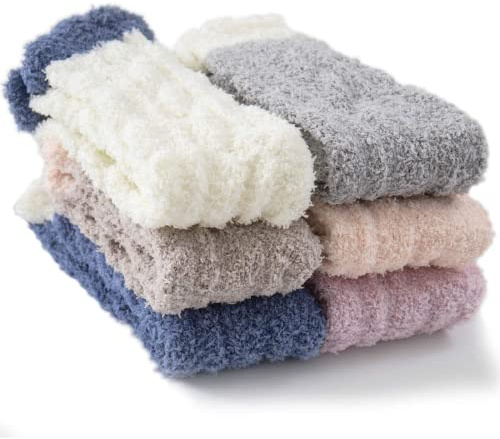 TEHOOK Fuzzy Socks for Women, 6 Pairs Warm Soft Fluffy Thick Cozy Plush Winter Socks for Gifts & Stocking Stuffers