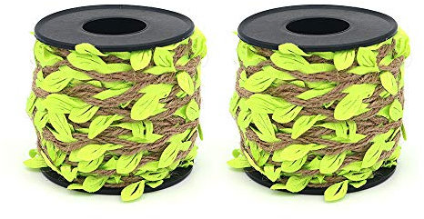 Shiwaki 2PCS Ficelle De Jute avec Feuille, Ruban De Feuille De 33 Pieds avec Bobine pour La Décoration De Jardin De Maison De Mariage - Vert Fluorescent