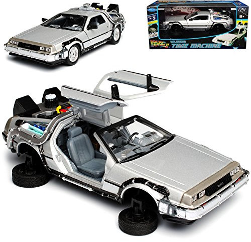 NEW Delorean DMC Zurück in die Zukunft Teil 2 mit anklappbaren Rädern 1/24 Welly Modell Auto mit individiuellem Wunschkennzeichen