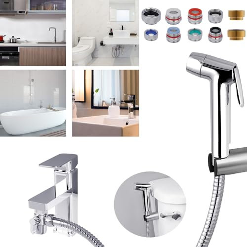 Hibbent Sink Faucet Hose Sprayer Attachment,Handheld Bidet Toilet Sprayer,Dual Function Faucet Sprayer Rinser,Bathroom Shower Head, Baby Cloth Diaper for Feminine Hygiene,Bathing Pets,Chrome Finish