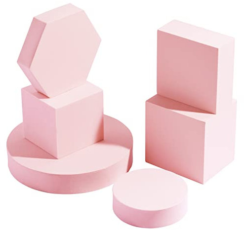 Goshoot Photography Props Cube Foam Geometry Solid Blocks Posing Props Geometric Shapes Product Photography for Jewelry Cosmetics Shooting Accessories Modeling Decoration - 6 Pcs Pink