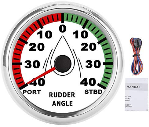 Ruderwinkelmesser für Boote, IP67, wasserdicht, mehrfarbig, hintergrundbeleuchtet, 9-32 V, richtungsverstellbar, 85 mm Ruderwinkelmesser, Bootszubehör(Silberner Rahmen auf Weiß)