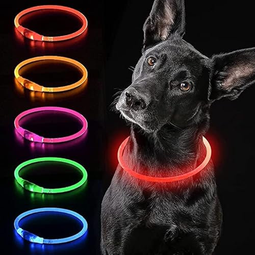 iTayga leuchthalsband Hund, USB-aufladbar und wasserdicht hundehalsband, verstellbare Länge, Sicherheitshalsband für Hunde und Katzen, 3 Modi, Rot