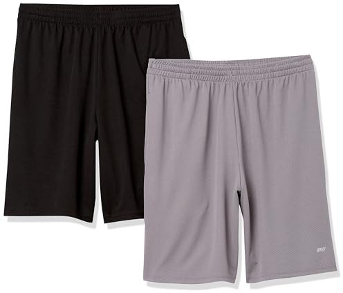 Amazon Essentials Herren Weit geschnittene Performance-Funktionsshorts (erhältlich in Big & Tall), 2er-Pack, Grau/Schwarz, 3XL Große Größen