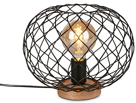 BRILONER Leuchten - Tischleuchte, Tischlampe, Nachttischleuchte, Nachttischlampe, Schreibtischlampe, 1x E27, inkl. Kabelschalter, Drahtgeflecht-Schirm, Schwarz, 300x230mm (DxH), 7037-015