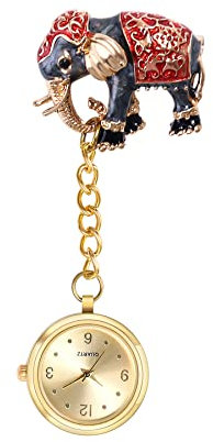 Silverora Brosche Krankenschwester Uhr mit Stethoskop Revers Taschenabzeichen Pin auf Uhren Elefant Brosche für Arzt Krankenschwester für Frauen Mädchen